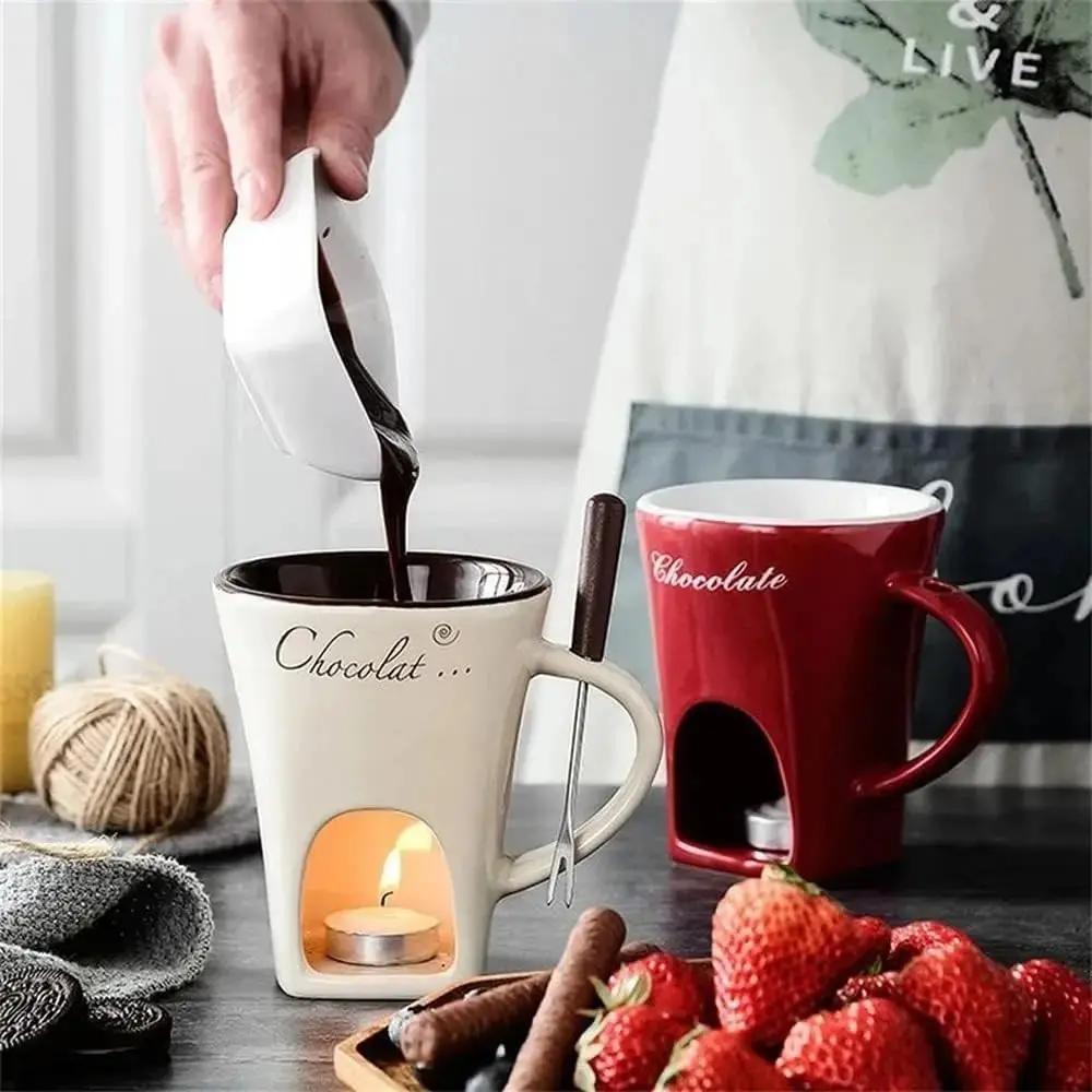 Mini Fondue Mug Set – Personal Chocolate, Cheese & Butter Warmer Kit null